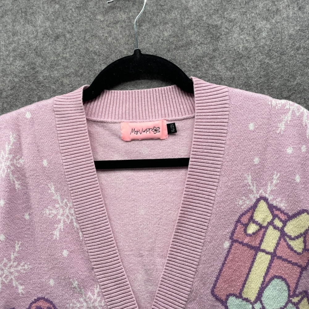 My Violet Teddy Bear Sweater Vest Womens XL/2X Pink Snowflake Presents Button - Picture 3 of 9